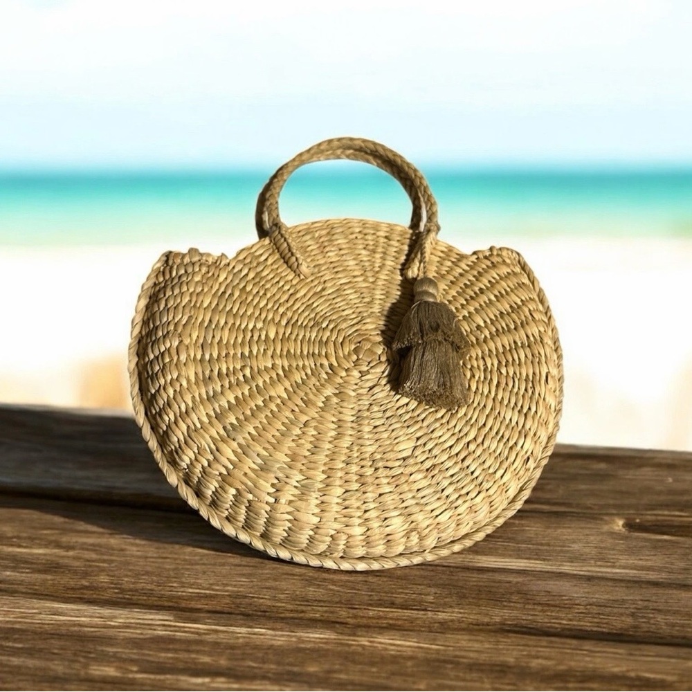 J.Jill ~ Gorgeous Market Round Straw Wicker Tote Handbag Purse